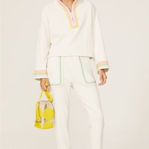 Something Navy Quarter Zip Sweatshirt and Pants Set with Rainbow Trim